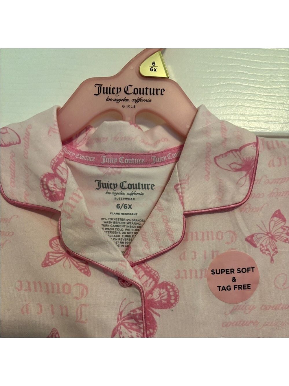 Juicy Couture Girls Pink Butterfly PJ Set 6/6X NWT - Picture 2 of 4